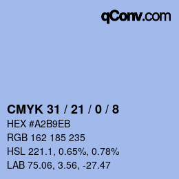 カラーコード: CMYK 31 / 21 / 0 / 8 | qconv.com