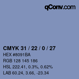Farbcode: CMYK 31 / 22 / 0 / 27 | qconv.com