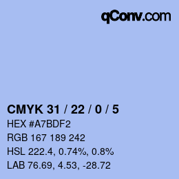 颜色代码: CMYK 31 / 22 / 0 / 5 | qconv.com