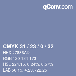 Color code: CMYK 31 / 23 / 0 / 32 | qconv.com