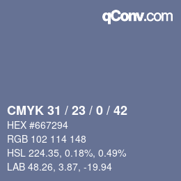 Color code: CMYK 31 / 23 / 0 / 42 | qconv.com