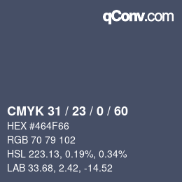 Color code: CMYK 31 / 23 / 0 / 60 | qconv.com