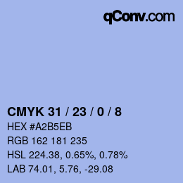 カラーコード: CMYK 31 / 23 / 0 / 8 | qconv.com