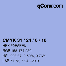 カラーコード: CMYK 31 / 24 / 0 / 10 | qconv.com