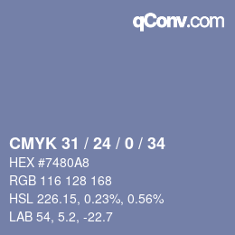 カラーコード: CMYK 31 / 24 / 0 / 34 | qconv.com