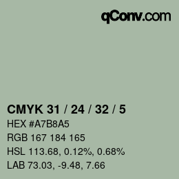 カラーコード: CMYK 31 / 24 / 32 / 5 | qconv.com