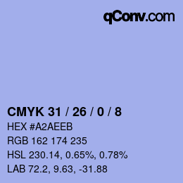 颜色代码: CMYK 31 / 26 / 0 / 8 | qconv.com