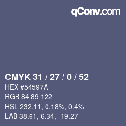 Color code: CMYK 31 / 27 / 0 / 52 | qconv.com