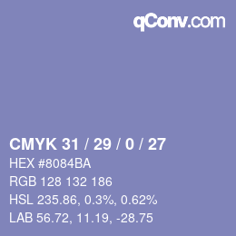 Farbcode: CMYK 31 / 29 / 0 / 27 | qconv.com