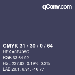 Color code: CMYK 31 / 30 / 0 / 64 | qconv.com