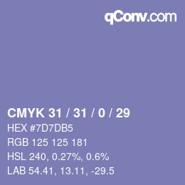 Farbcode: CMYK 31 / 31 / 0 / 29 | qconv.com