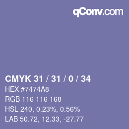 Code couleur: CMYK 31 / 31 / 0 / 34 | qconv.com