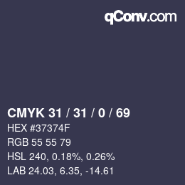 Color code: CMYK 31 / 31 / 0 / 69 | qconv.com