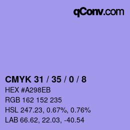 颜色代码: CMYK 31 / 35 / 0 / 8 | qconv.com