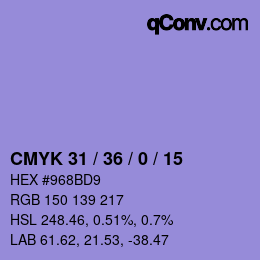 Color code: CMYK 31 / 36 / 0 / 15 | qconv.com