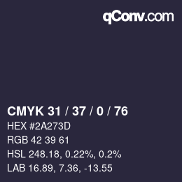 Color code: CMYK 31 / 37 / 0 / 76 | qconv.com