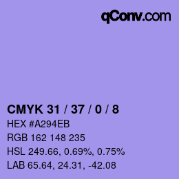カラーコード: CMYK 31 / 37 / 0 / 8 | qconv.com
