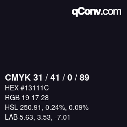 カラーコード: CMYK 31 / 41 / 0 / 89 | qconv.com