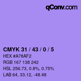 カラーコード: CMYK 31 / 43 / 0 / 5 | qconv.com