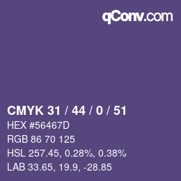 カラーコード: CMYK 31 / 44 / 0 / 51 | qconv.com