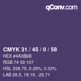 カラーコード: CMYK 31 / 45 / 0 / 58 | qconv.com