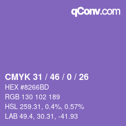 Color code: CMYK 31 / 46 / 0 / 26 | qconv.com