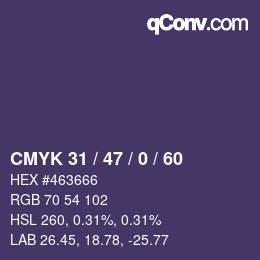 Code couleur: CMYK 31 / 47 / 0 / 60 | qconv.com