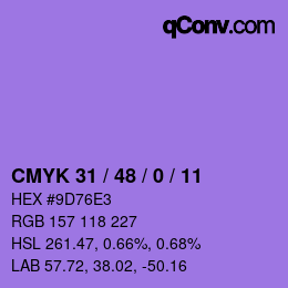 颜色代码: CMYK 31 / 48 / 0 / 11 | qconv.com