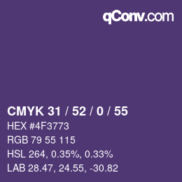 Color code: CMYK 31 / 52 / 0 / 55 | qconv.com