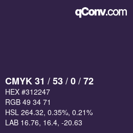 Color code: CMYK 31 / 53 / 0 / 72 | qconv.com