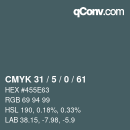 カラーコード: CMYK 31 / 5 / 0 / 61 | qconv.com