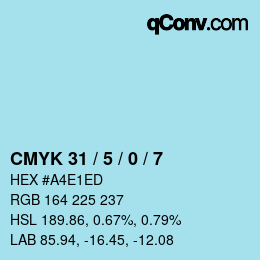 Farbcode: CMYK 31 / 5 / 0 / 7 | qconv.com