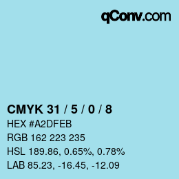 カラーコード: CMYK 31 / 5 / 0 / 8 | qconv.com
