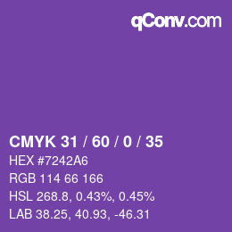カラーコード: CMYK 31 / 60 / 0 / 35 | qconv.com