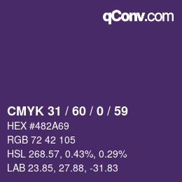 カラーコード: CMYK 31 / 60 / 0 / 59 | qconv.com
