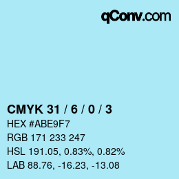カラーコード: CMYK 31 / 6 / 0 / 3 | qconv.com