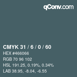 カラーコード: CMYK 31 / 6 / 0 / 60 | qconv.com