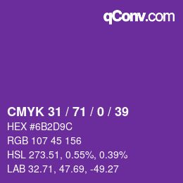 カラーコード: CMYK 31 / 71 / 0 / 39 | qconv.com