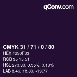 Color code: CMYK 31 / 71 / 0 / 80 | qconv.com