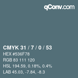 颜色代码: CMYK 31 / 7 / 0 / 53 | qconv.com