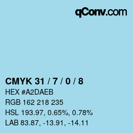 カラーコード: CMYK 31 / 7 / 0 / 8 | qconv.com