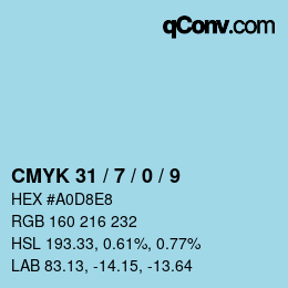 カラーコード: CMYK 31 / 7 / 0 / 9 | qconv.com