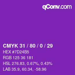 Color code: CMYK 31 / 80 / 0 / 29 | qconv.com