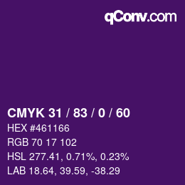 Color code: CMYK 31 / 83 / 0 / 60 | qconv.com