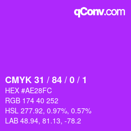 Color code: CMYK 31 / 84 / 0 / 1 | qconv.com