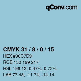 カラーコード: CMYK 31 / 8 / 0 / 15 | qconv.com