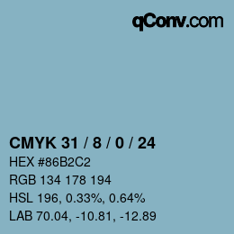 カラーコード: CMYK 31 / 8 / 0 / 24 | qconv.com