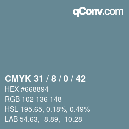カラーコード: CMYK 31 / 8 / 0 / 42 | qconv.com