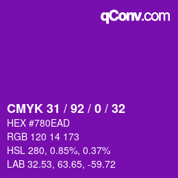 カラーコード: CMYK 31 / 92 / 0 / 32 | qconv.com