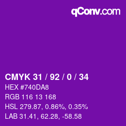 颜色代码: CMYK 31 / 92 / 0 / 34 | qconv.com